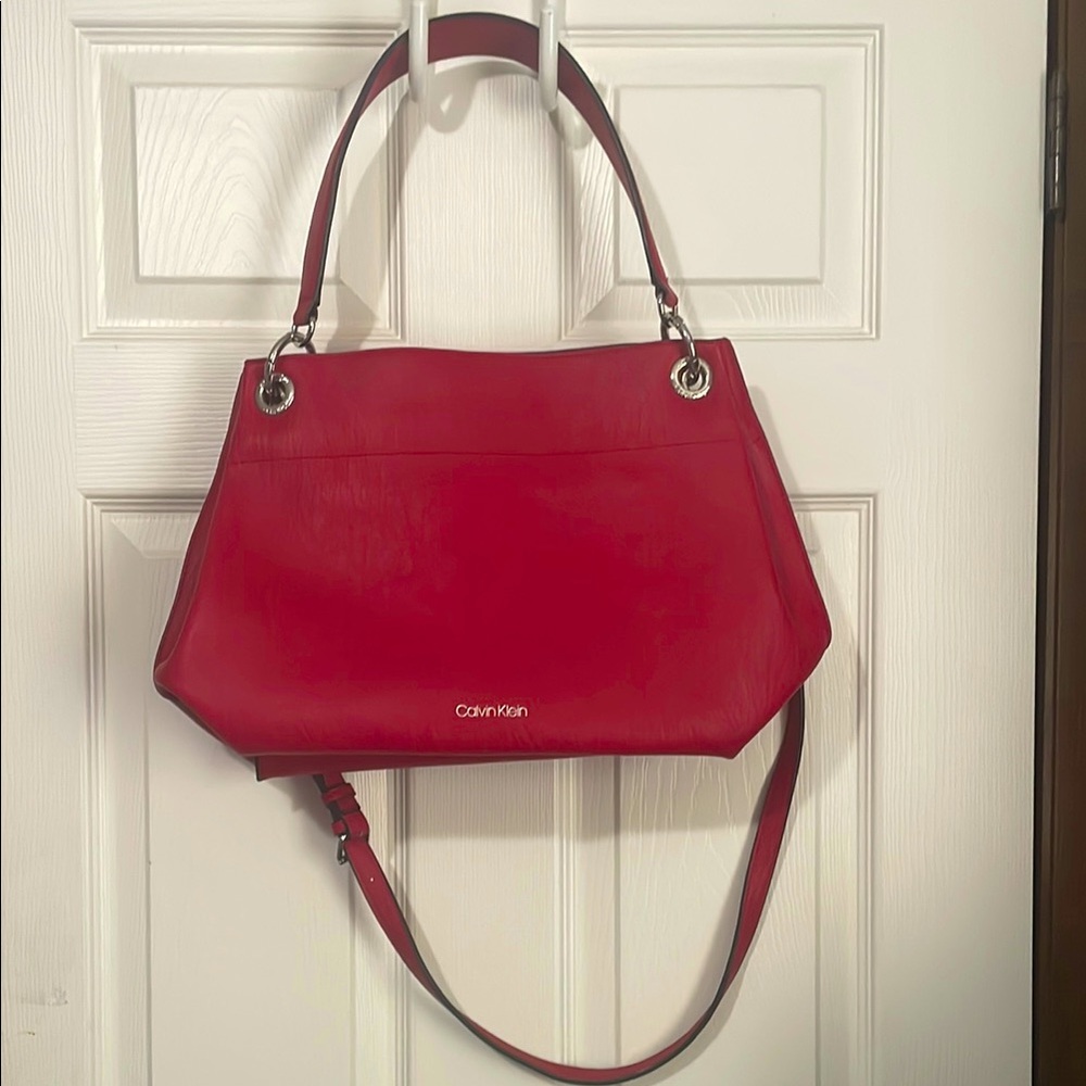 Calvin Klein Red Shoulder Bag with Silver Hardware